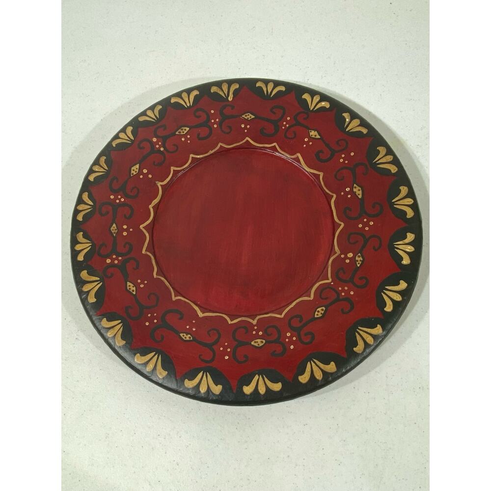 Pier 1 Imports Ceramic Decorative Plate Charger Red Gold Black Moraccan READ